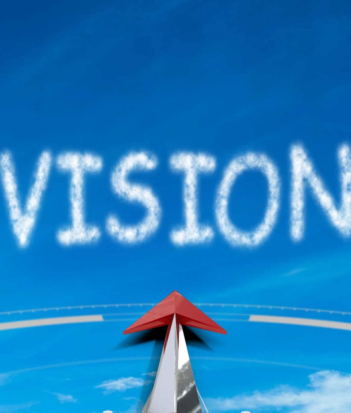 The word vision written in clouds above an arrow